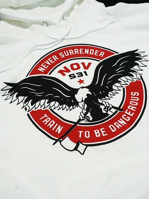 Never Surrender Pull Over Hoodie - White