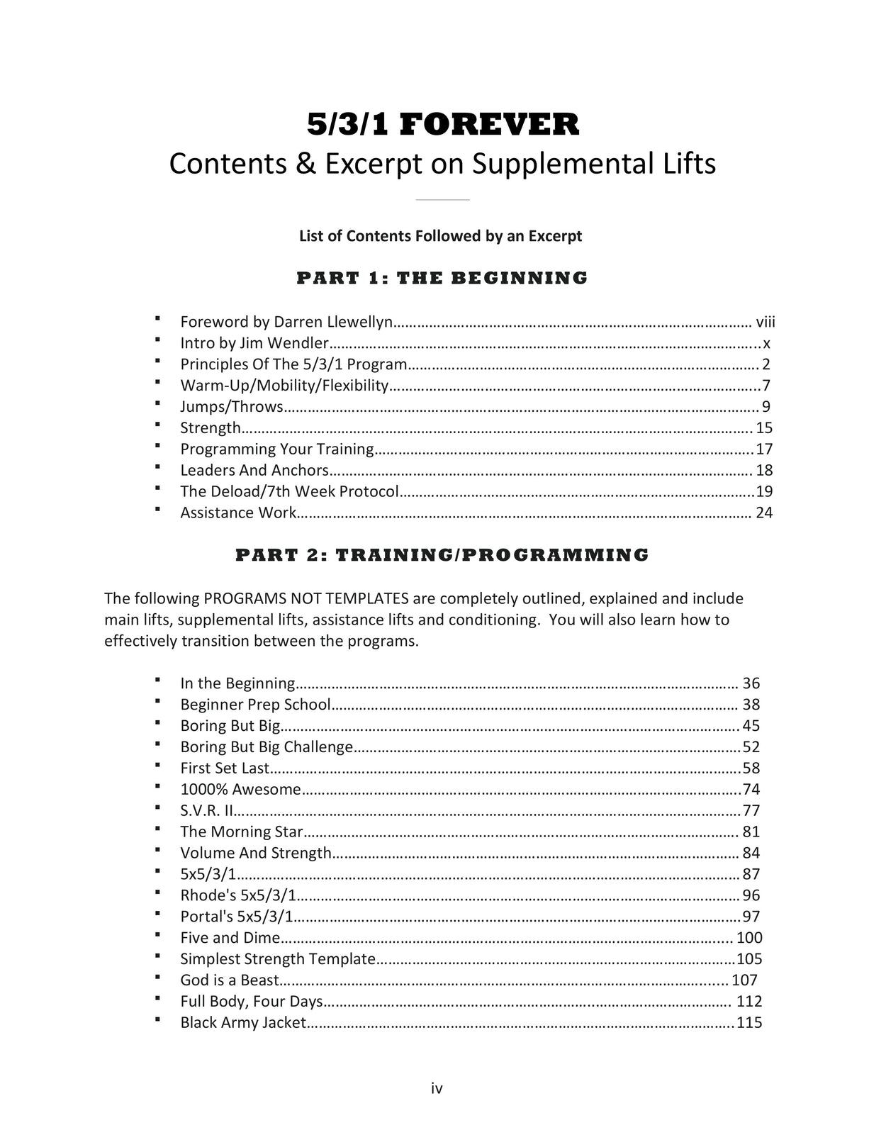 5/3/1 Forever table of contents page 1 — chapter overview