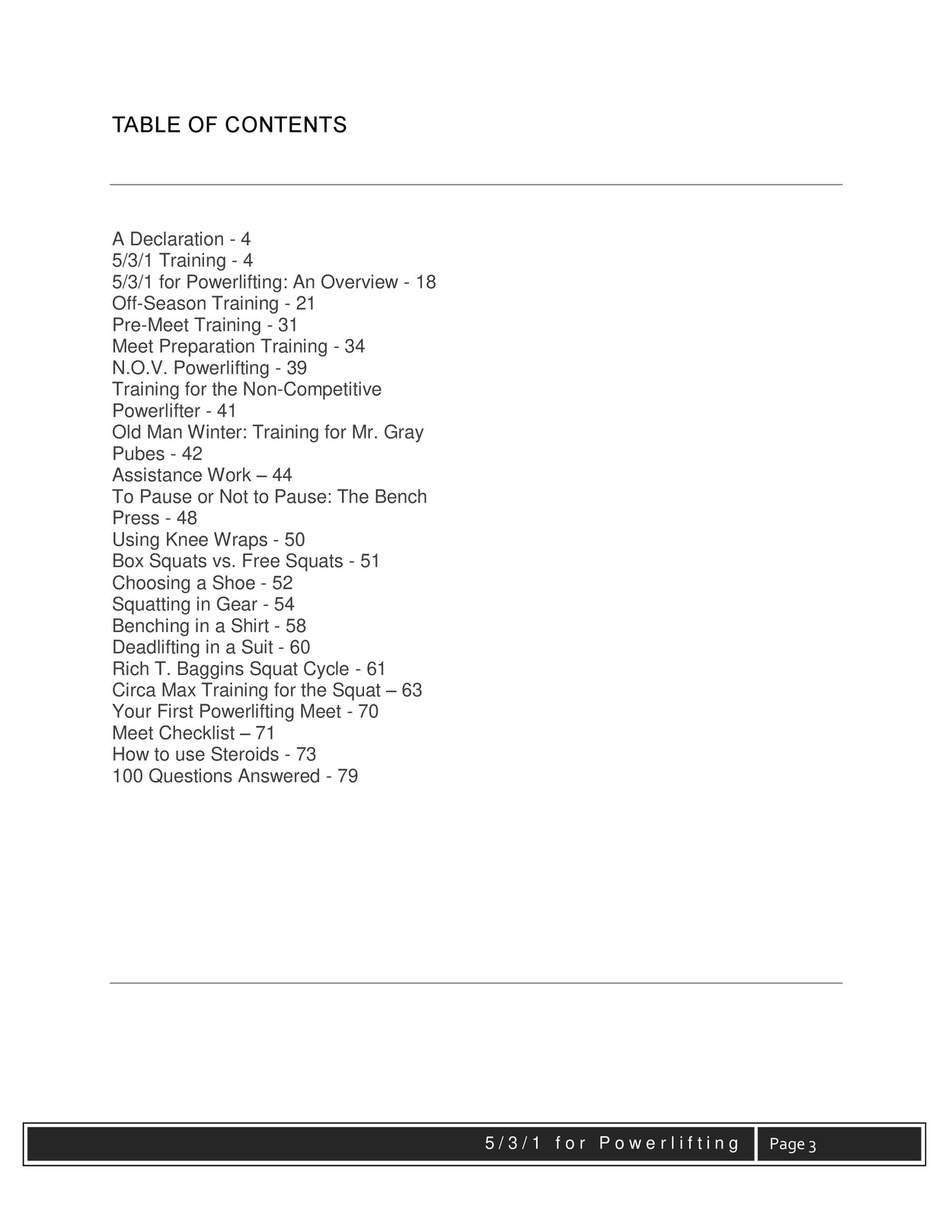 5/3/1 for Powerlifting table of contents — chapter overview