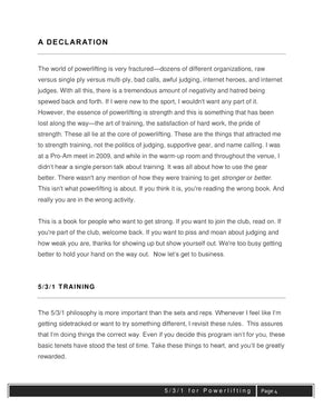 5/3/1 for Powerlifting sample page 4 — A Declaration