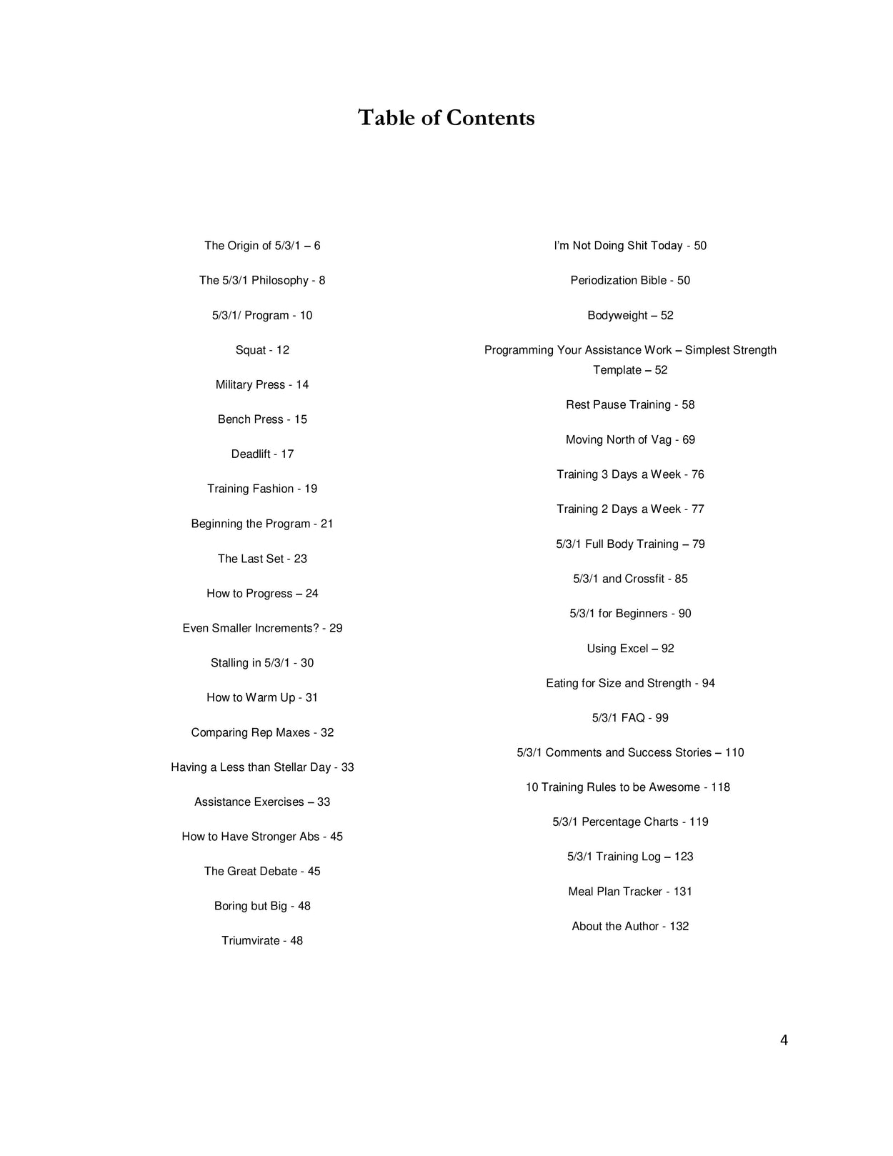 5/3/1 2nd Edition table of contents — chapter overview