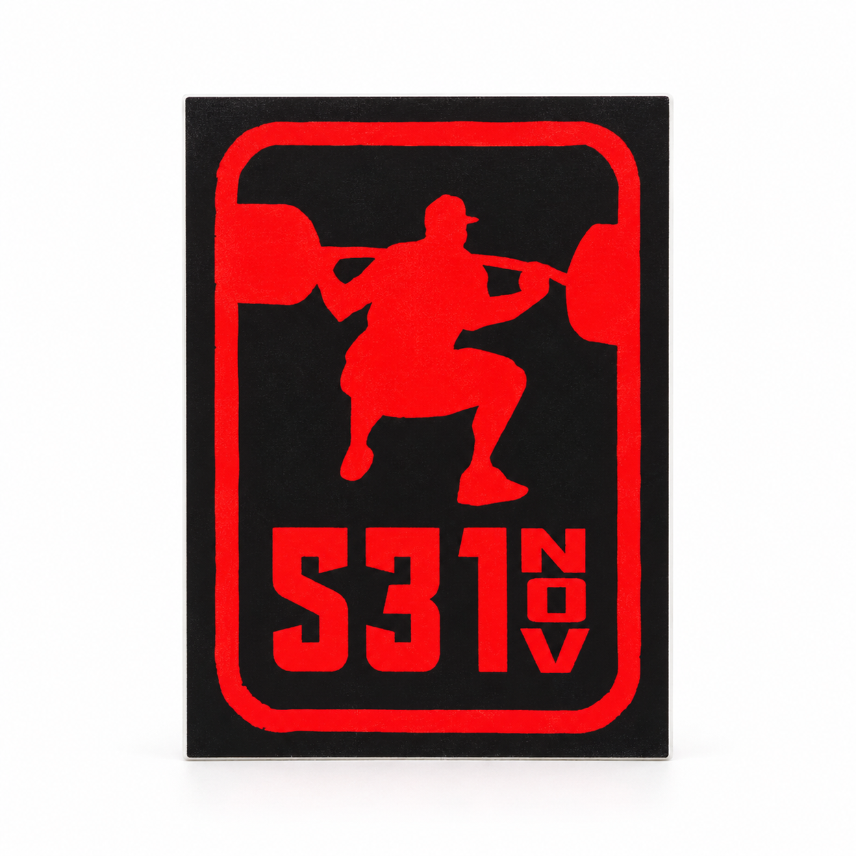 Red and black 5/3/1 Squat Sticker featuring a lifter squatting with a barbell.