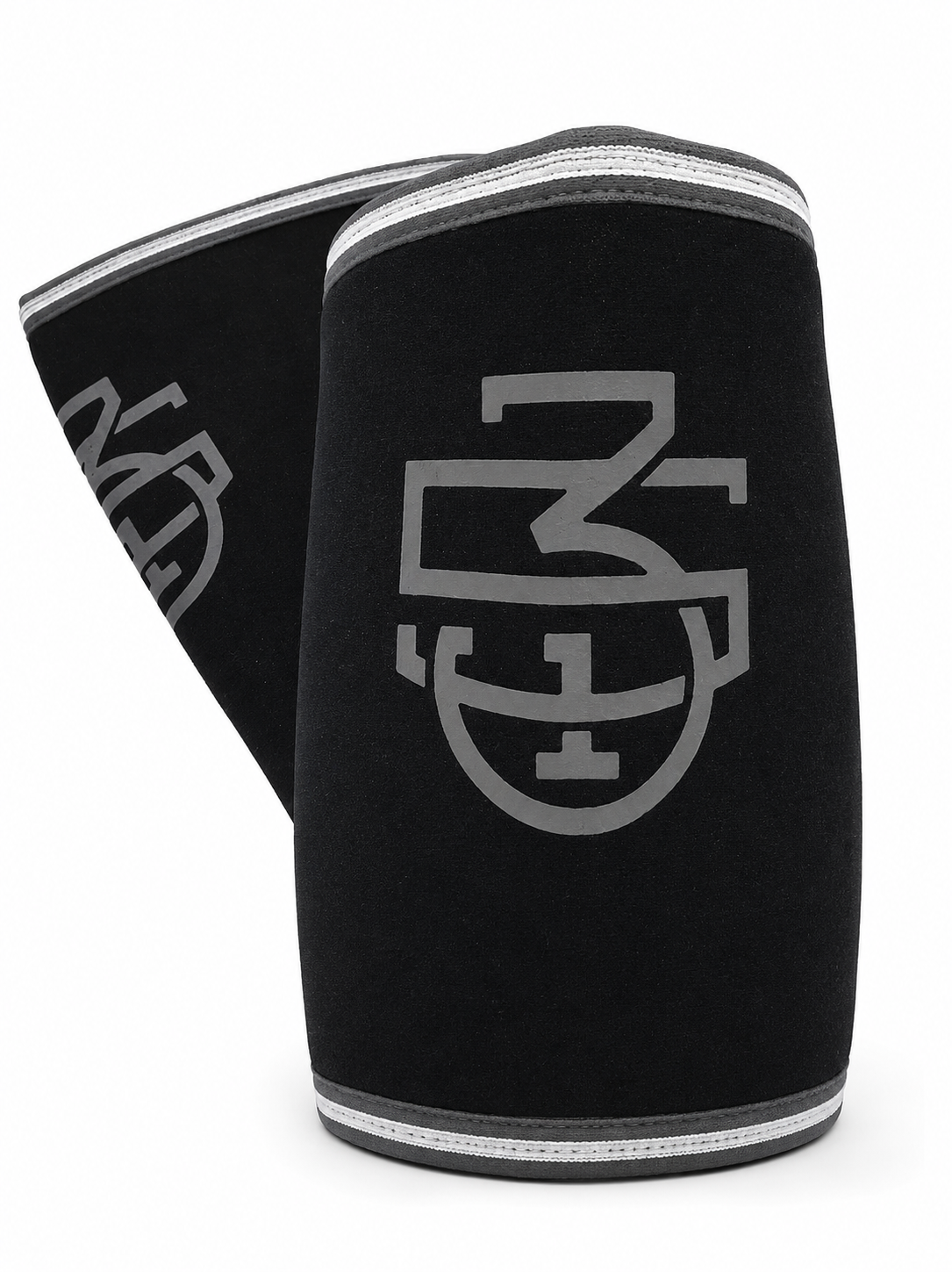 Front view of black and grey 5/3/1 Athlete Knee Sleeves arranged as a pair on a white background.