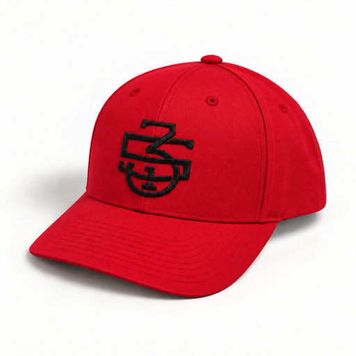 Bright red snapback hat with black 5/3/1 monogram embroidery, angled front view