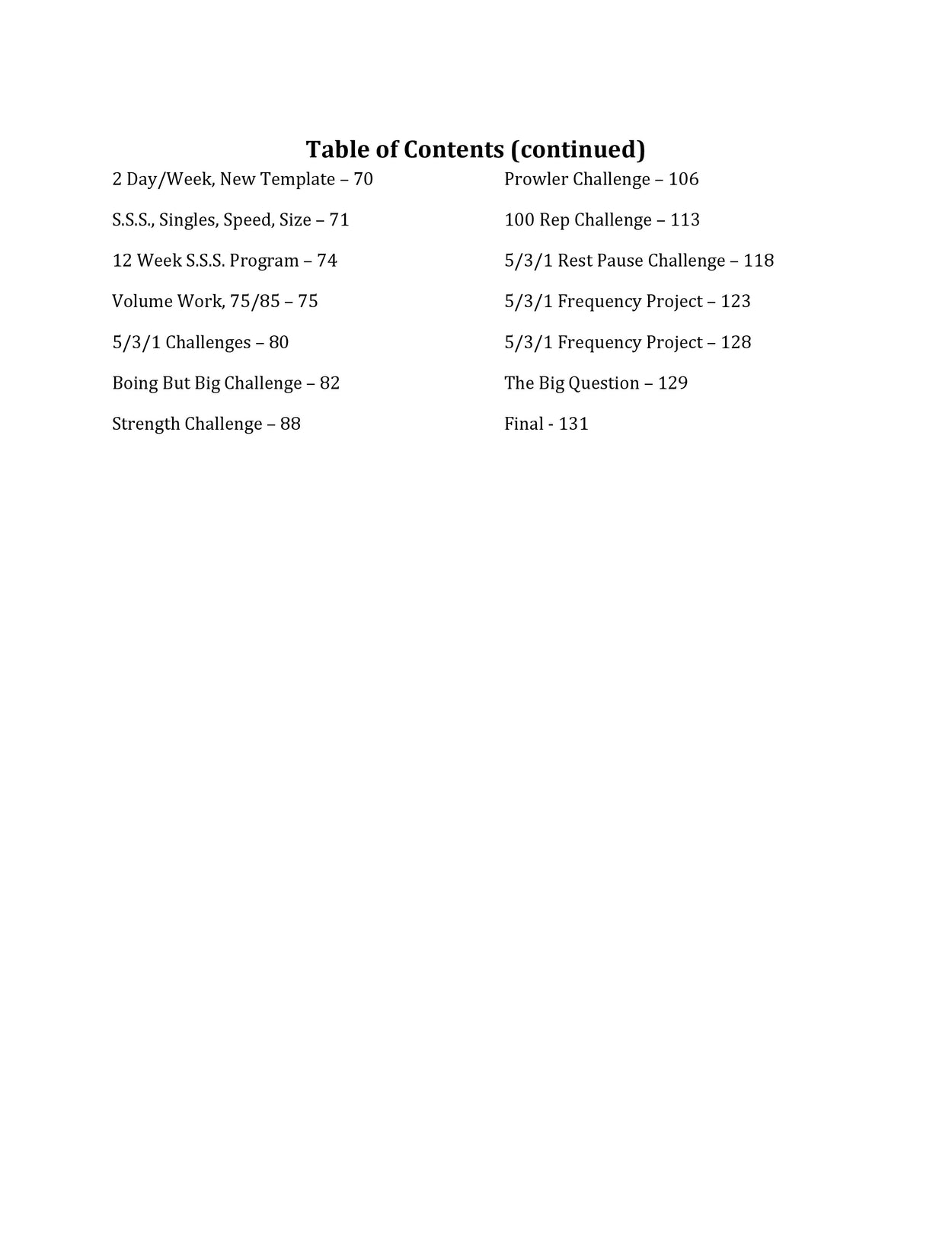Beyond 5/3/1 table of contents page 2 — chapter overview