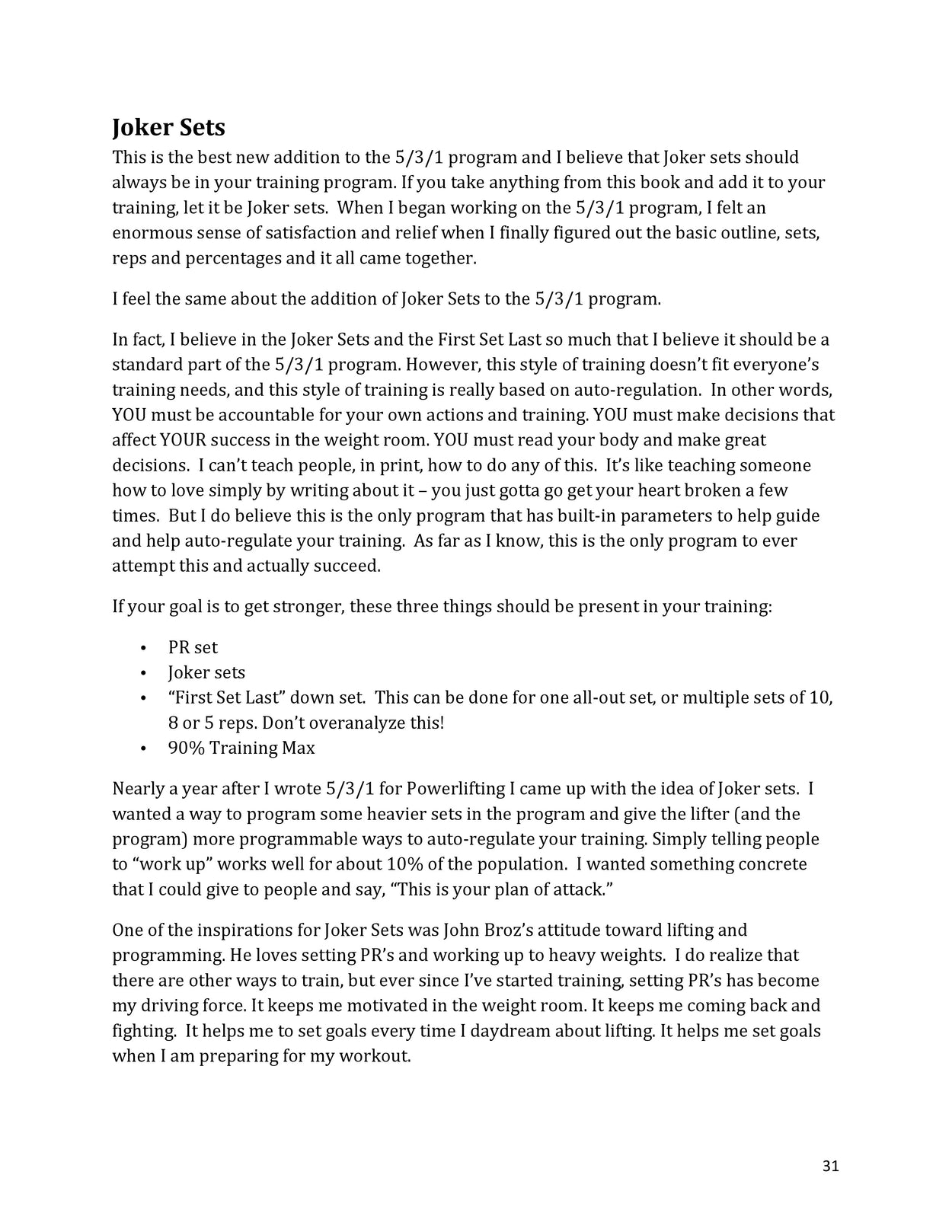 Beyond 5/3/1 sample page 31 — Joker Sets programming detail