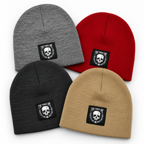 Discipline Over Motivation Skull Beanies in Heathered Gray, Red, Charcoal and Camel