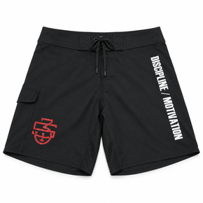 Black Discipline Over Motivation training shorts with red 5/3/1 monogram