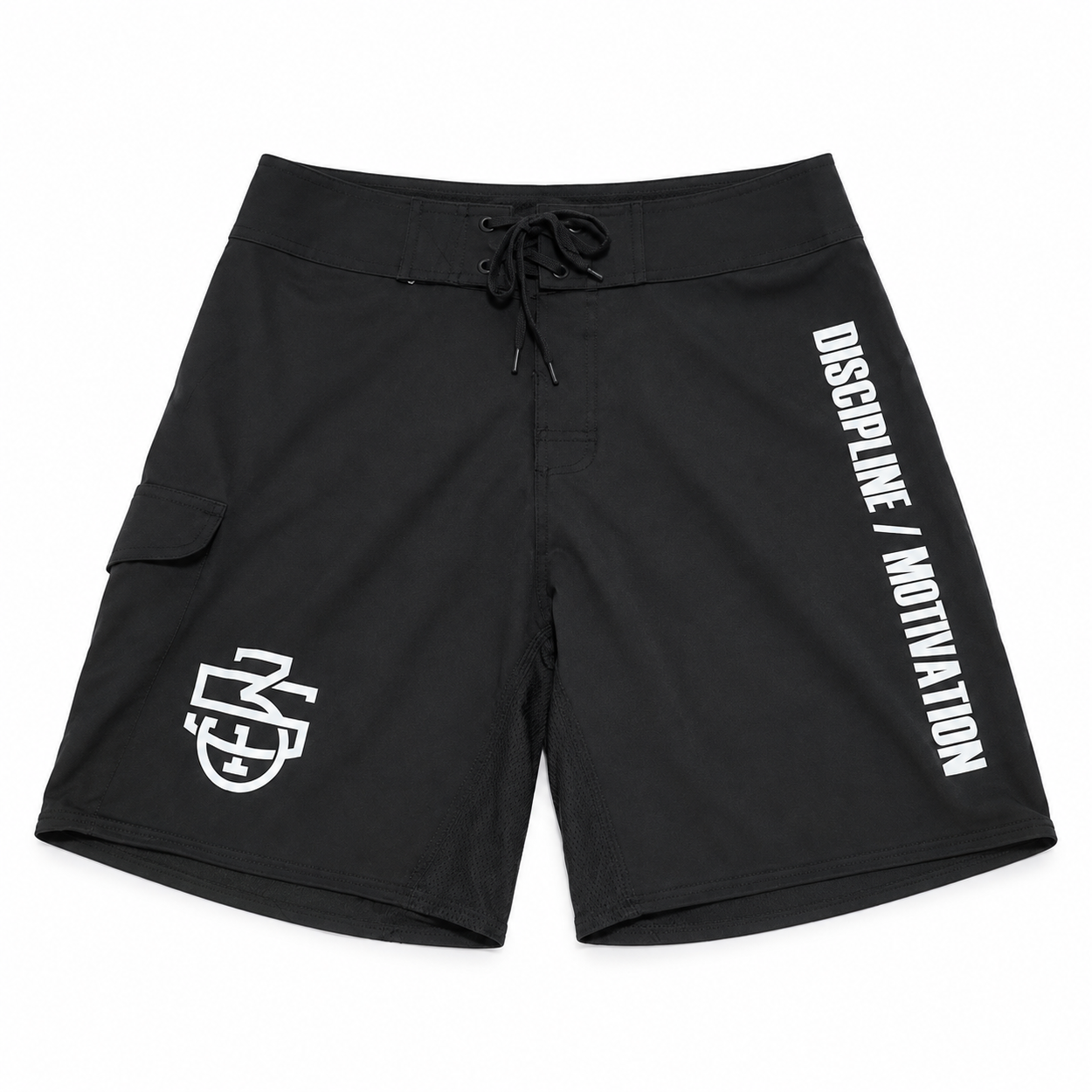 Black Discipline Over Motivation training shorts with white 5/3/1 monogram