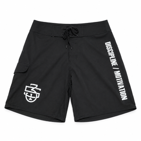 Black Discipline Over Motivation training shorts with white 5/3/1 monogram