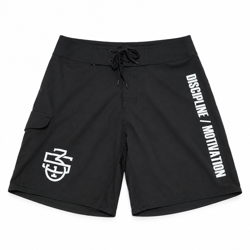 Black Discipline Over Motivation training shorts with white 5/3/1 monogram