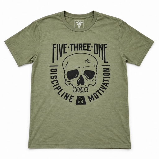 Military green Discipline Skull shirt with large black chest print