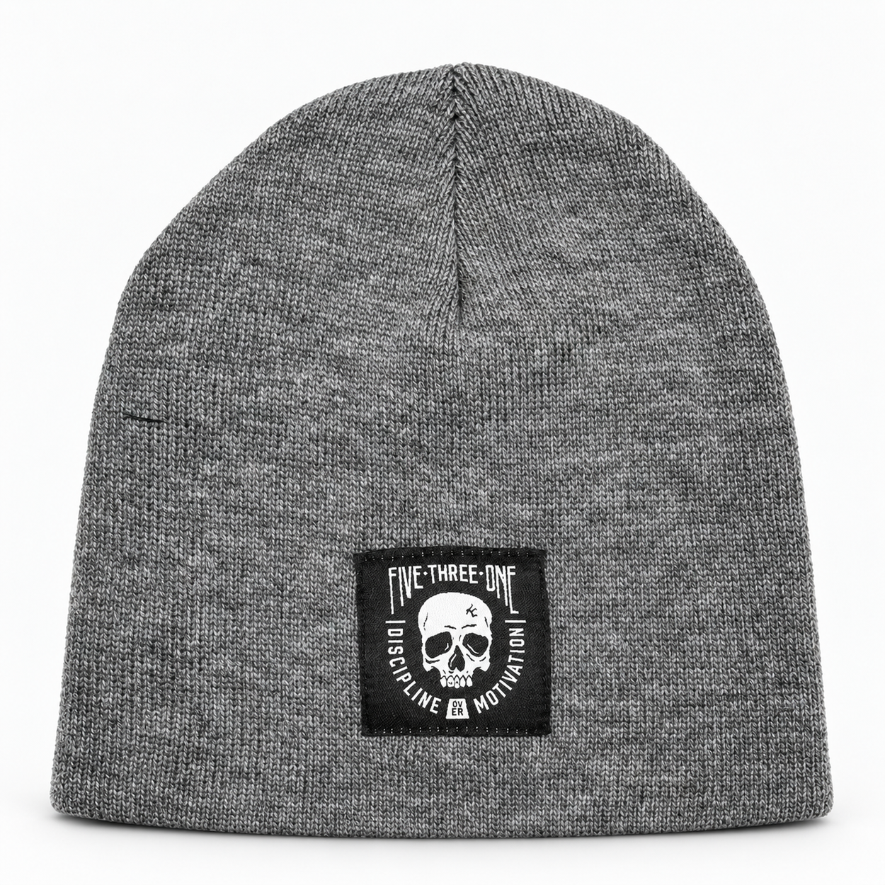 Heathered Gray Discipline Over Motivation Skull Beanie