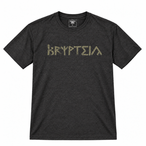 Heather Graphite Krypteia shirt with Army Green front print