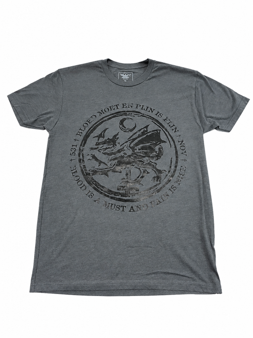Grey Pain Is Nice shirt by Jim Wendler with a large black dragon design on the front.