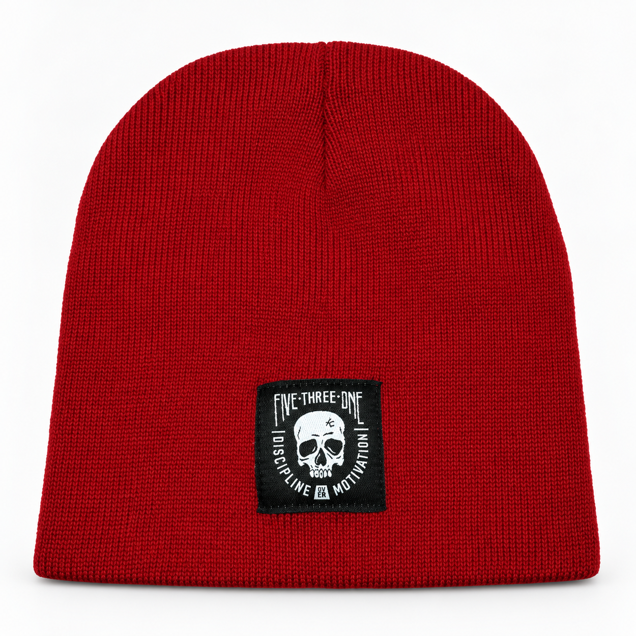 Red Discipline Over Motivation Skull Beanie