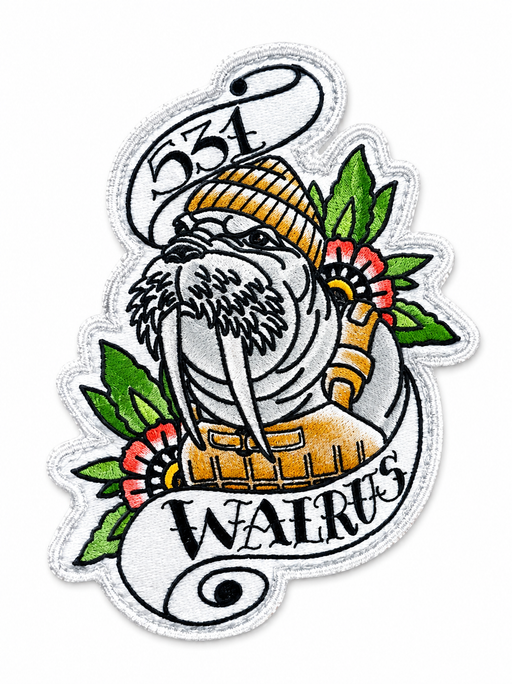 Embroidered WALRUS training patch with 5/3/1 design and Velcro backing.