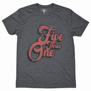 Charcoal Vintage 5/3/1 Script shirt with distressed red-and-black front print
